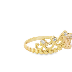 10K Real Gold CZ Crown Stacking Ring for Women