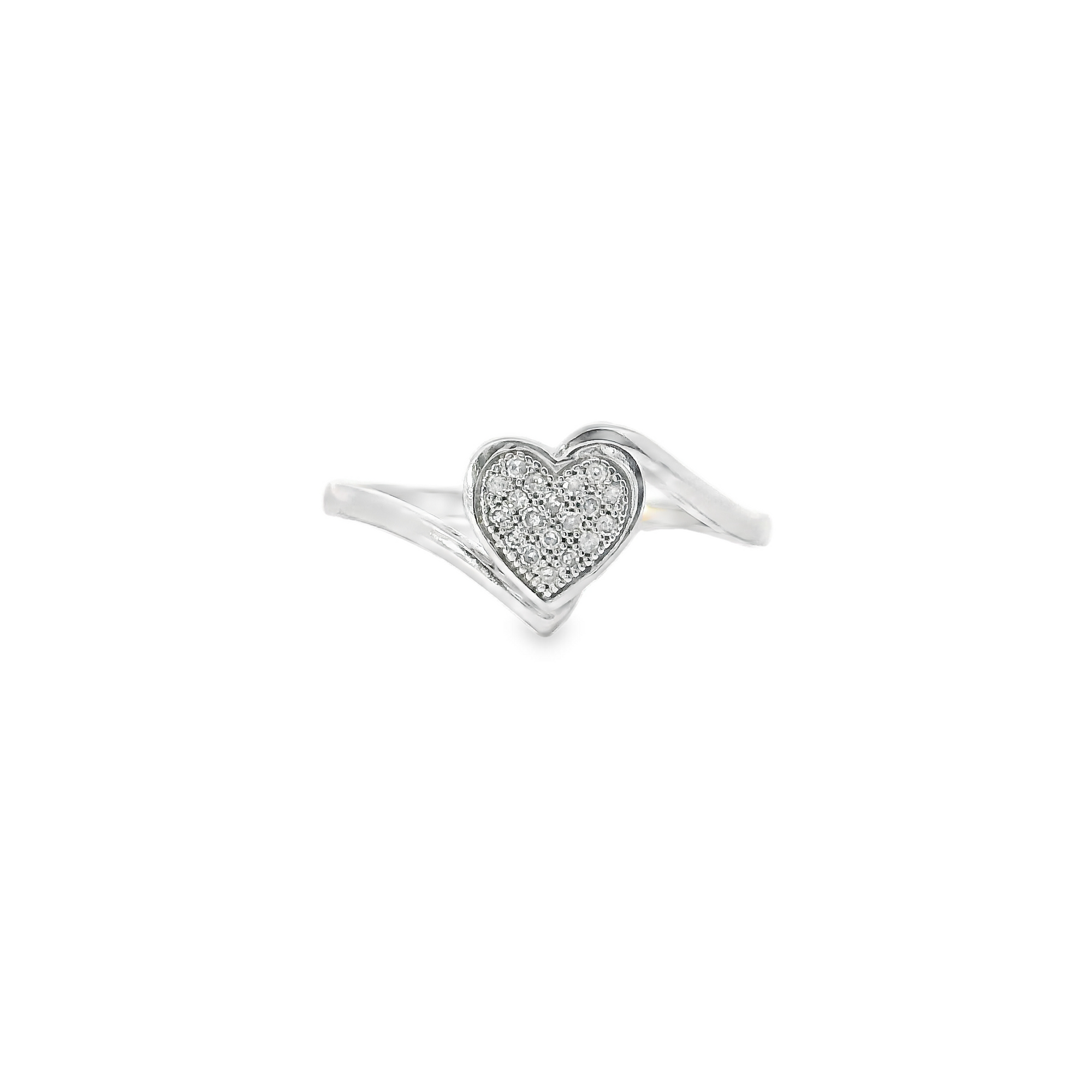 10K Real White Gold Heart CZ Ring for Women