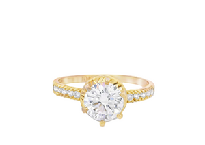 10K Real Gold CZ Round Solitaire Fancy Ring for Women