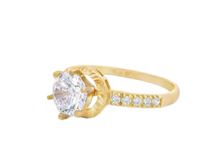 10K Real Gold CZ Round Solitaire Fancy Ring for Women