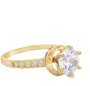 10K Real Gold CZ Round Solitaire Fancy Ring for Women