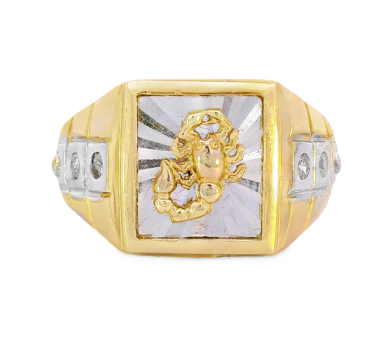 10K Real Gold Two Tone Scropio Men's CZ Fancy Ring