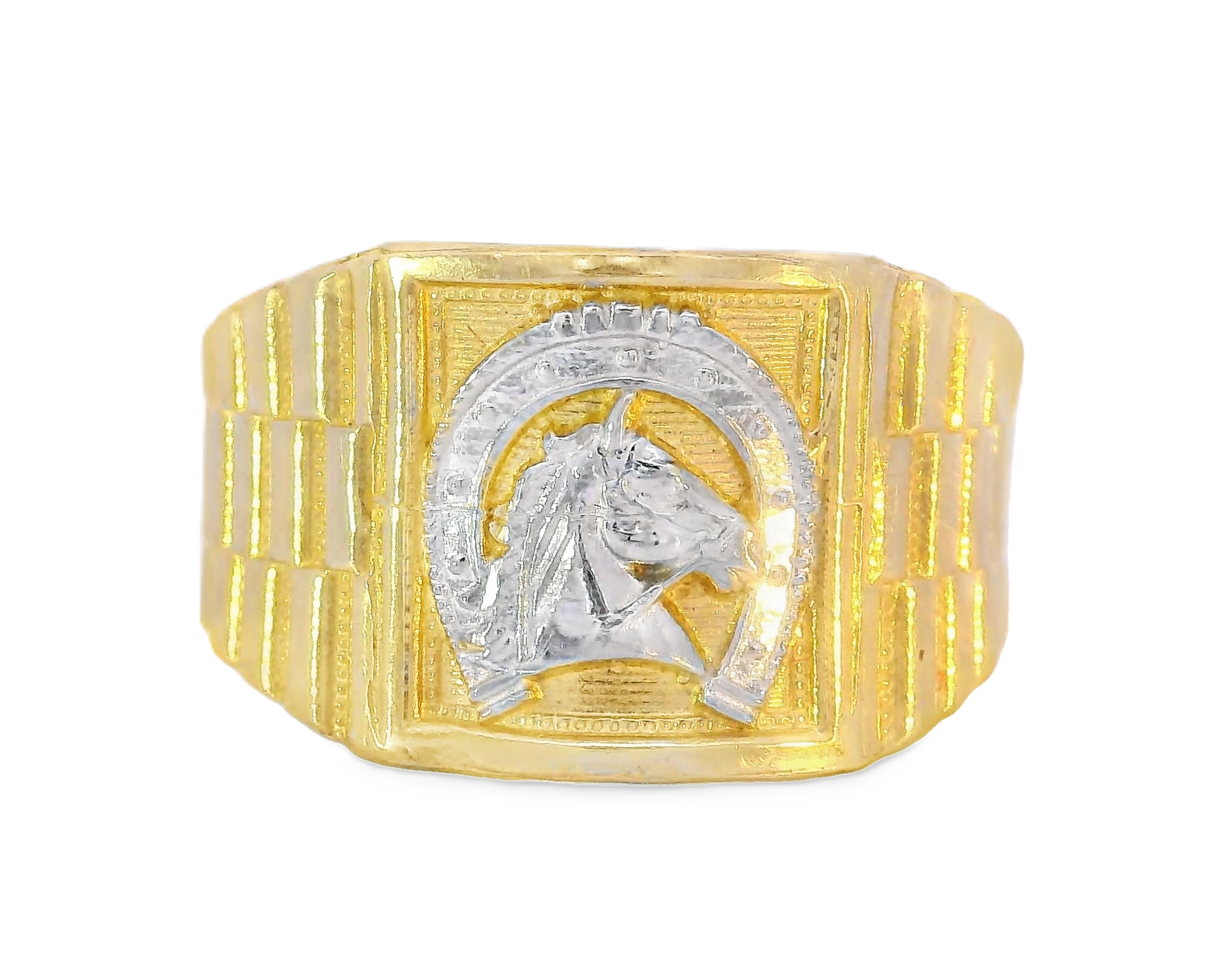 10K Real Gold Two Tone Style Horse Shoe Men's Ring