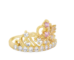 10K Real Gold Royal Crown with Pink CZ Fancy Ring for Women