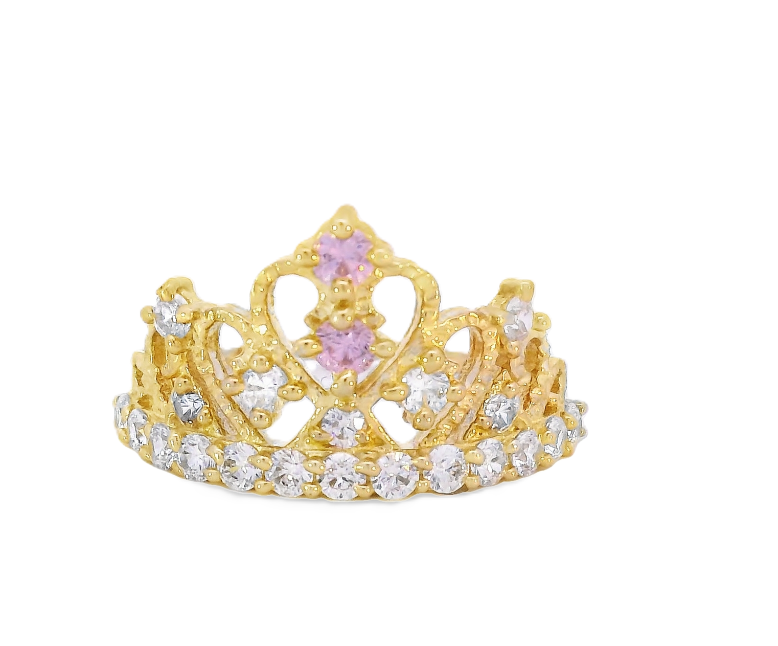 10K Real Gold Royal Crown with Pink CZ Fancy Ring for Women