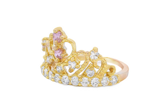 10K Real Gold Royal Crown with Pink CZ Fancy Ring for Women