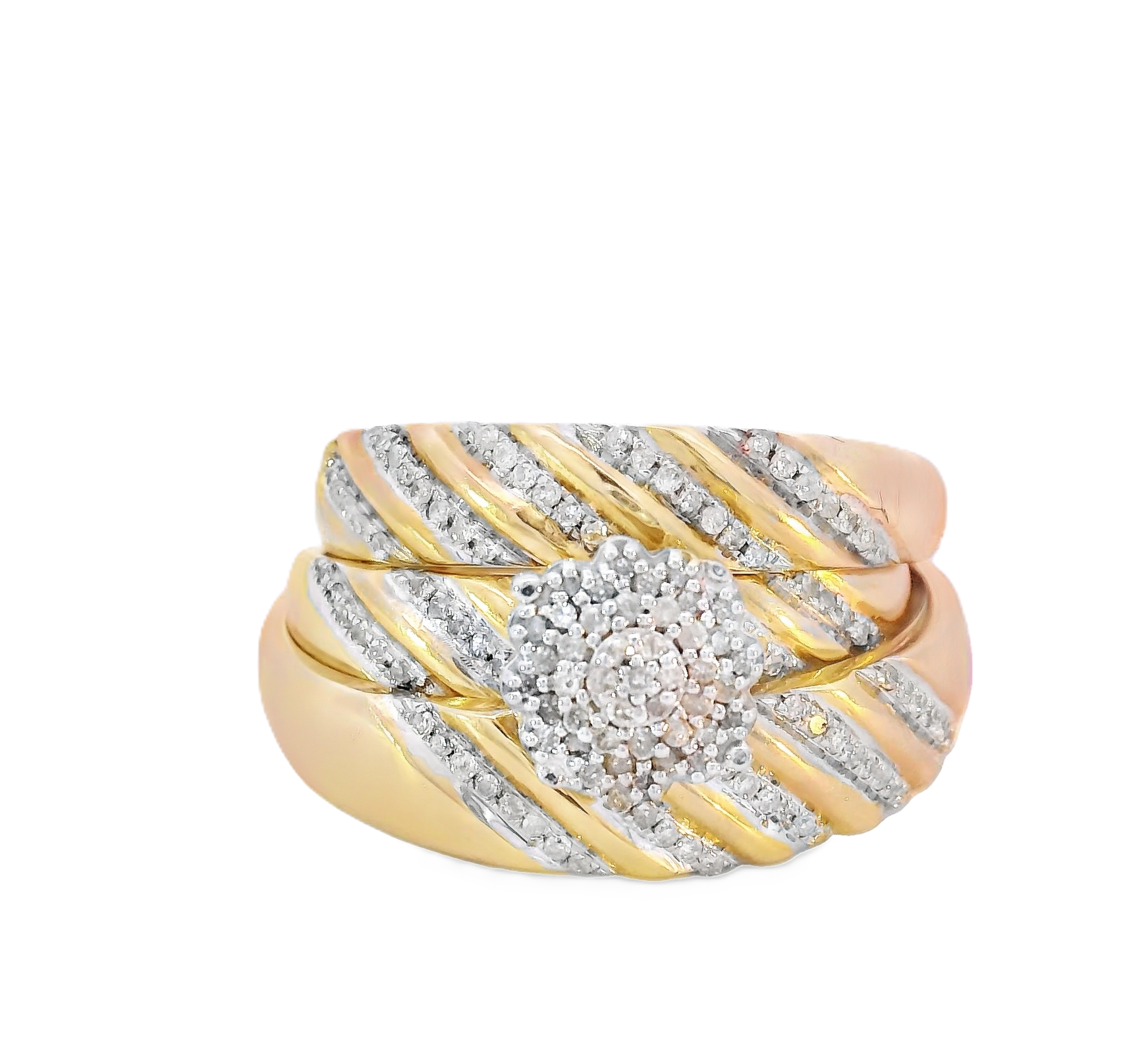 10K Real Gold Two Tone Micro Pave CZ Trio Ring Set