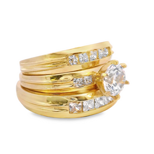 10K Real Gold Trio Set Solitaire CZ Ring for Women