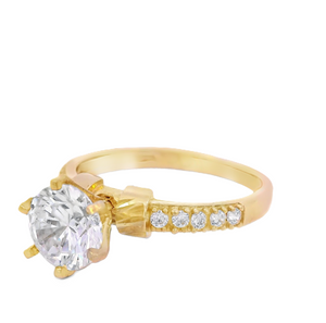 10K Real Gold Round Diamond Cut Solitaire CZ Fancy Ring for Women