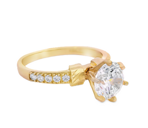 10K Real Gold Round Diamond Cut Solitaire CZ Fancy Ring for Women