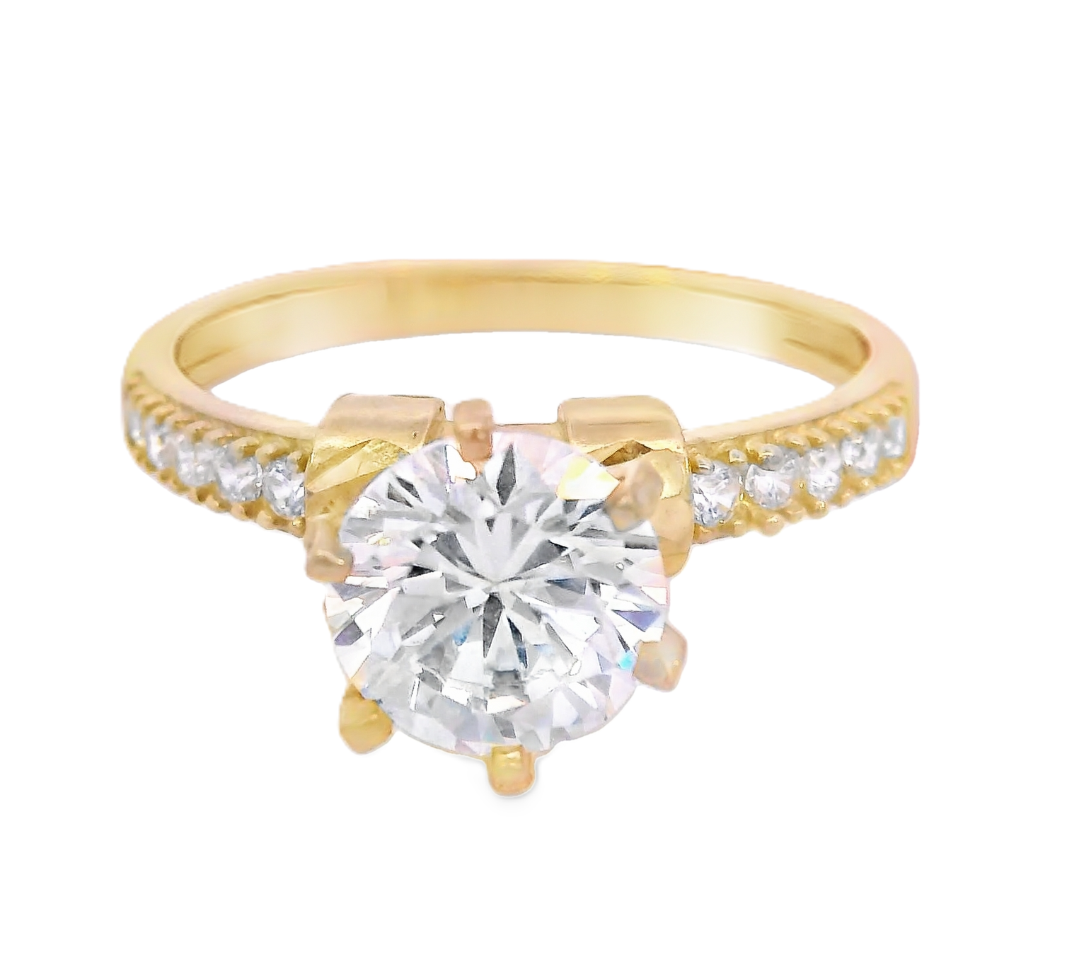 10K Real Gold Round Diamond Cut Solitaire CZ Fancy Ring for Women