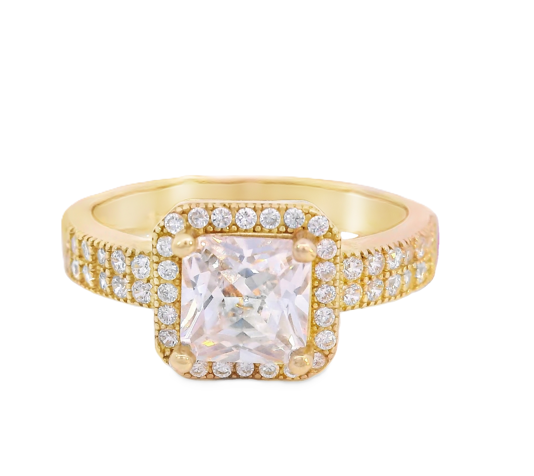 10K Real Gold CZ Solitaire Square Shape Fancy Ring for Women