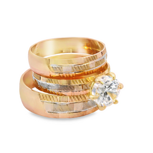 10K Real Gold Tri-Color  Set Solitaire CZ Ring for Women