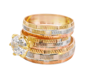 10K Real Gold Tri-Color  Set Solitaire CZ Ring for Women