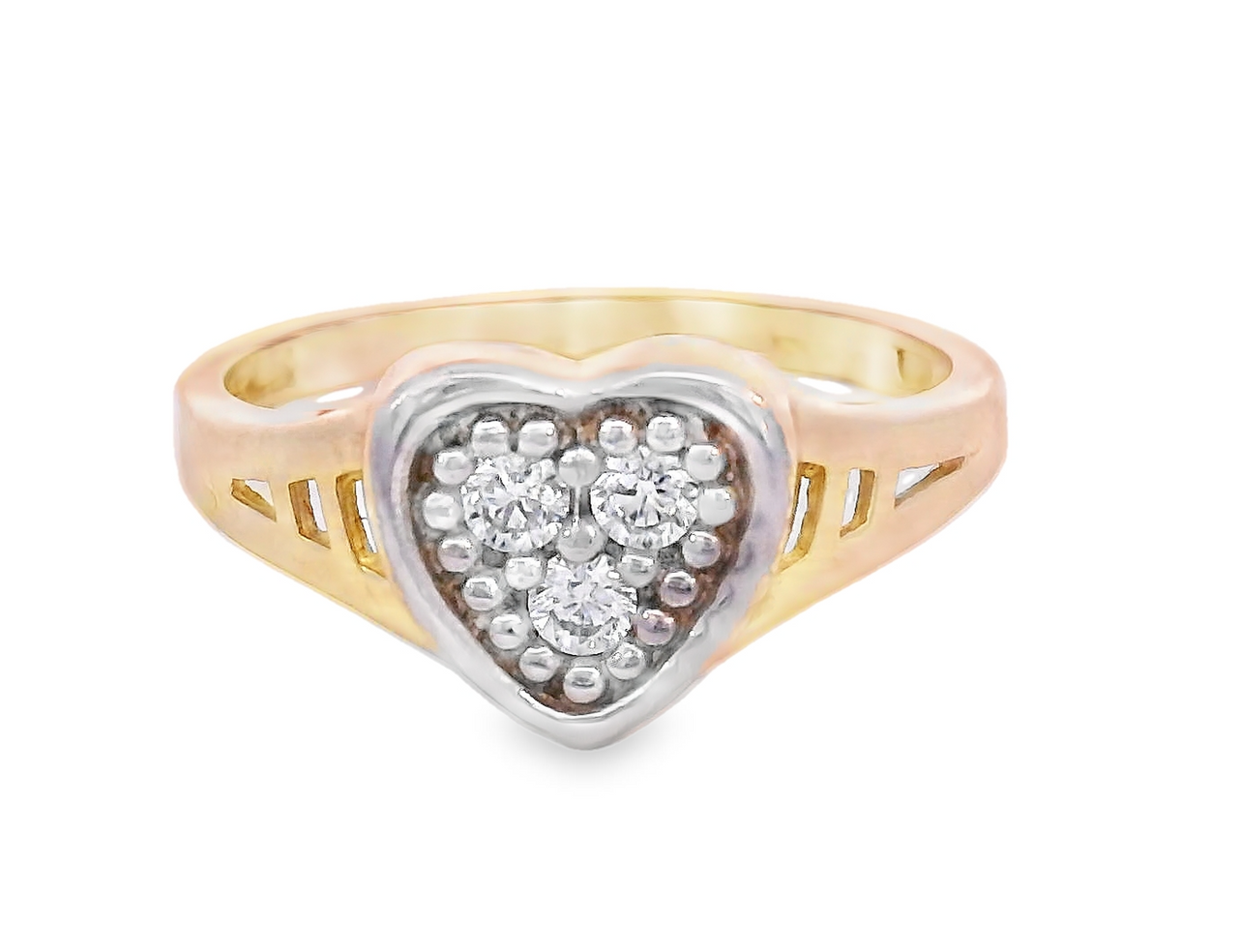 10K Real Gold Two Tone Heart CZ Ring for Women