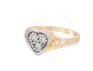 10K Real Gold Two Tone Heart CZ Ring for Women