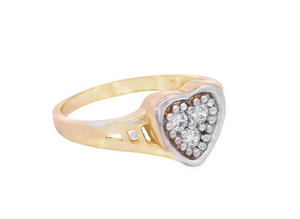 10K Real Gold Two Tone Heart CZ Ring for Women