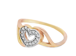 10K Real Gold CZ Double Heart Fancy Ring for Women