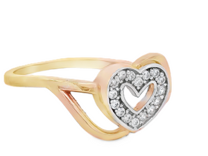 10K Real Gold CZ Double Heart Fancy Ring for Women