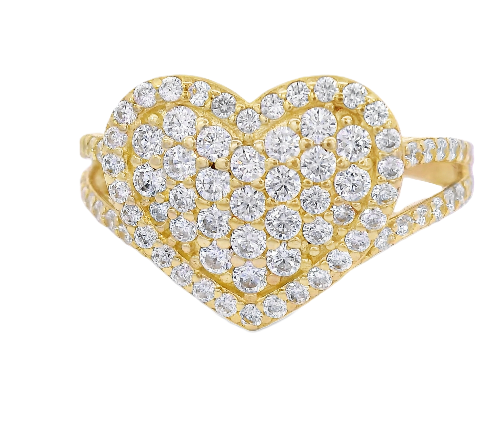 10K Real Gold CZ Heart Fancy Ring for Women