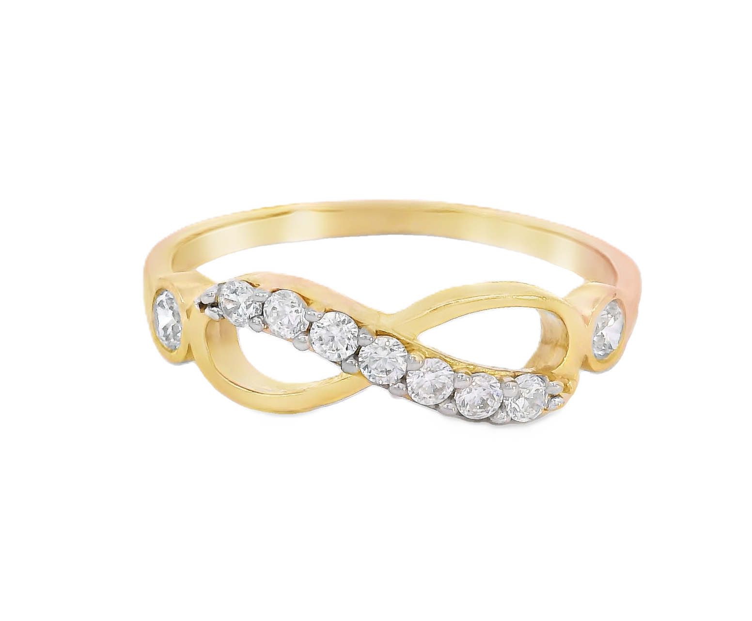 10K Real Gold CZ Infinity Fancy Ring for Women