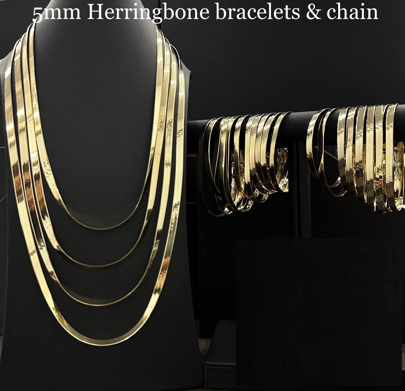 Real 10K Yellow Gold Herringbone Chains For Men / Women - Gifts For Him / Her