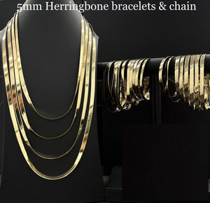 Real 10K Yellow Gold Herringbone Chains For Men / Women - Gifts For Him / Her