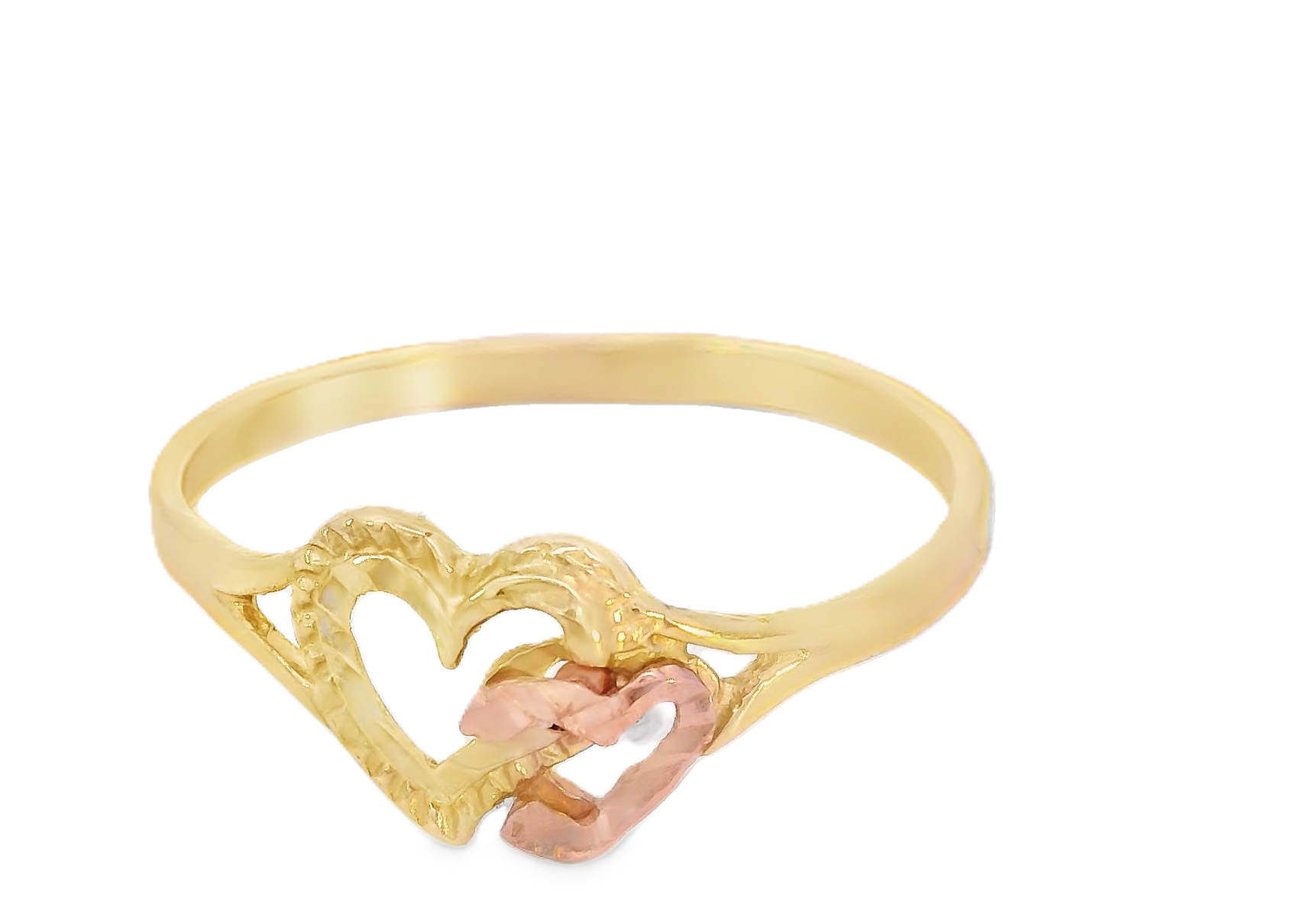 10K Real Gold Two Tone Double Heart Ring for Women