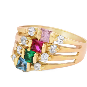 14K Stackable Ring with Multi Color Stone Ring for Women