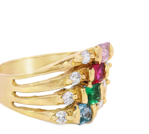 14K Stackable Ring with Multi Color Stone Ring for Women