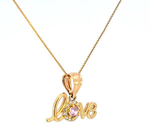 14K Real Gold CZ "Love" Heart Charm with Box Chain