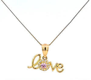 14K Real Gold CZ "Love" Heart Charm with Box Chain