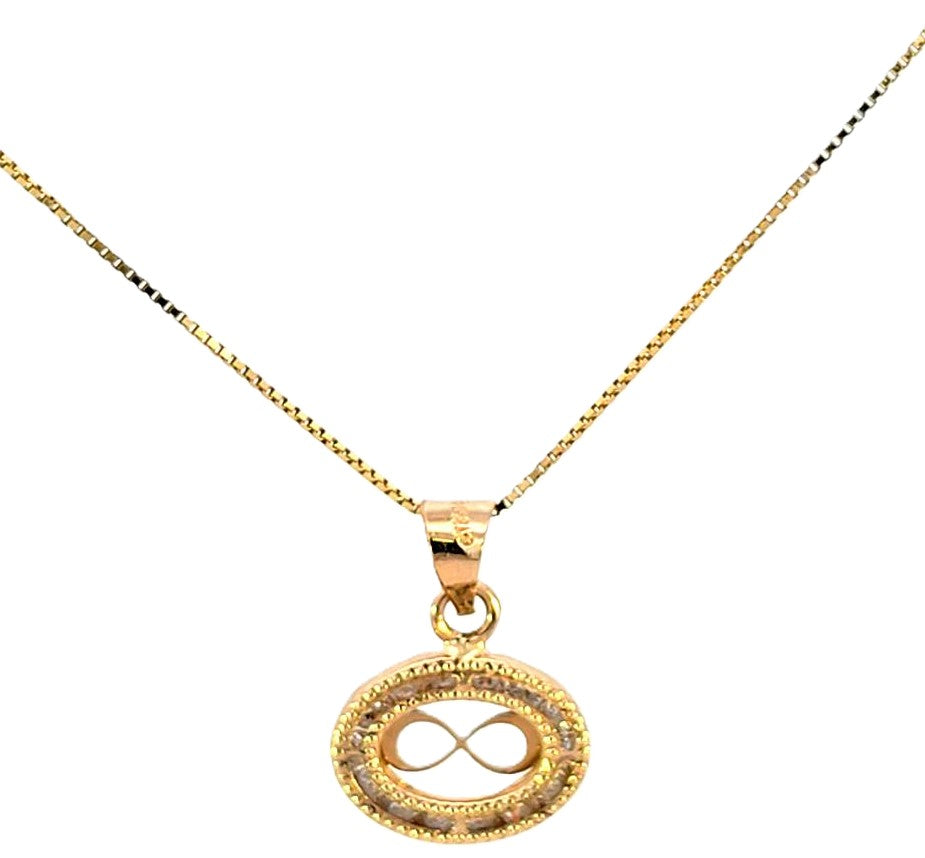 14K Real Gold Infinity with CZ Oval Small Charm with Box Chain