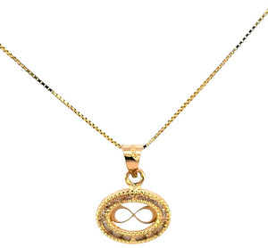 14K Real Gold Infinity with CZ Oval Small Charm with Box Chain