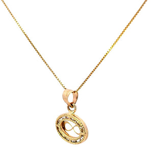 14K Real Gold Infinity with CZ Oval Small Charm with Box Chain