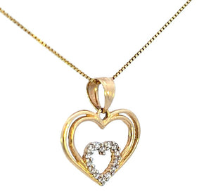 14K Real Gold Double Heart CZ Charm with Box Chain