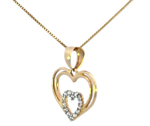 14K Real Gold Double Heart CZ Charm with Box Chain