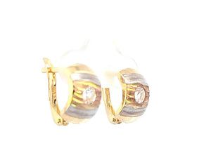 10K Real Gold Tri Color Fancy CZ Huggie Hoop Earrings