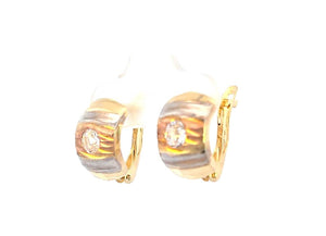 10K Real Gold Tri Color Fancy CZ Huggie Hoop Earrings