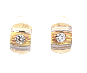 10K Real Gold Tri Color Fancy CZ Huggie Hoop Earrings