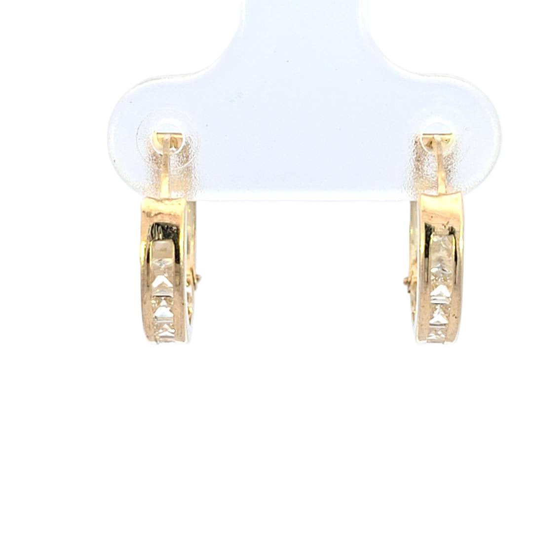 10K Real Gold CZ Medium Huggie Hoop Earrings - GDI11