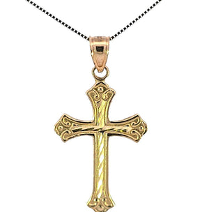 10K Real Gold Diamond Cut Fancy Cross with Box Chain