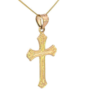 10K Real Gold Diamond Cut Fancy Cross with Box Chain