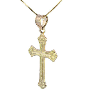 10K Real Gold Diamond Cut Fancy Cross with Box Chain