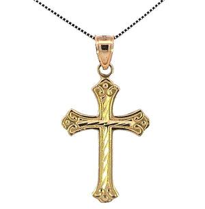 10K Real Gold Diamond Cut Fancy Cross with Box Chain