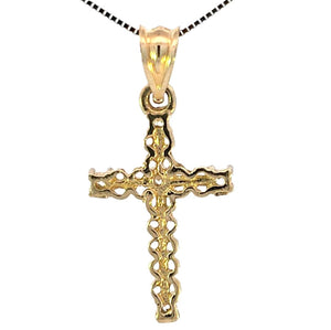 10K Real Gold Filigree CZ Small Cross Charm with Box Chain