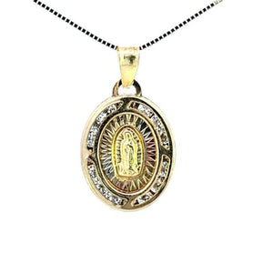 10K Real Gold TC Double Sided Jesus-Mother Mary Small CZ Charm with Box Chain