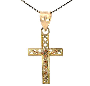 10K Real Gold Two Tone Crucifix Jesus Cross Small Charm with Box Chain