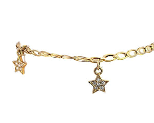 10K Real Gold CZ Star Charm Bracelet 7.5 Inch for Women