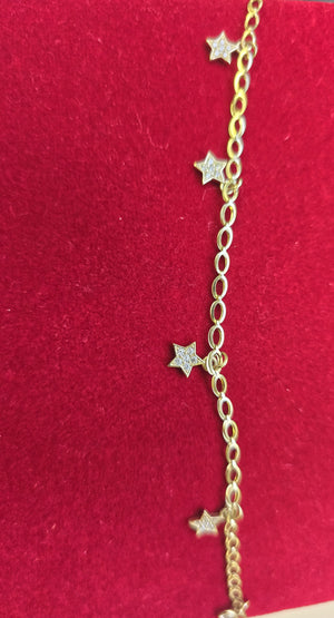 10K Real Gold CZ Star Charm Bracelet 7.5 Inch for Women